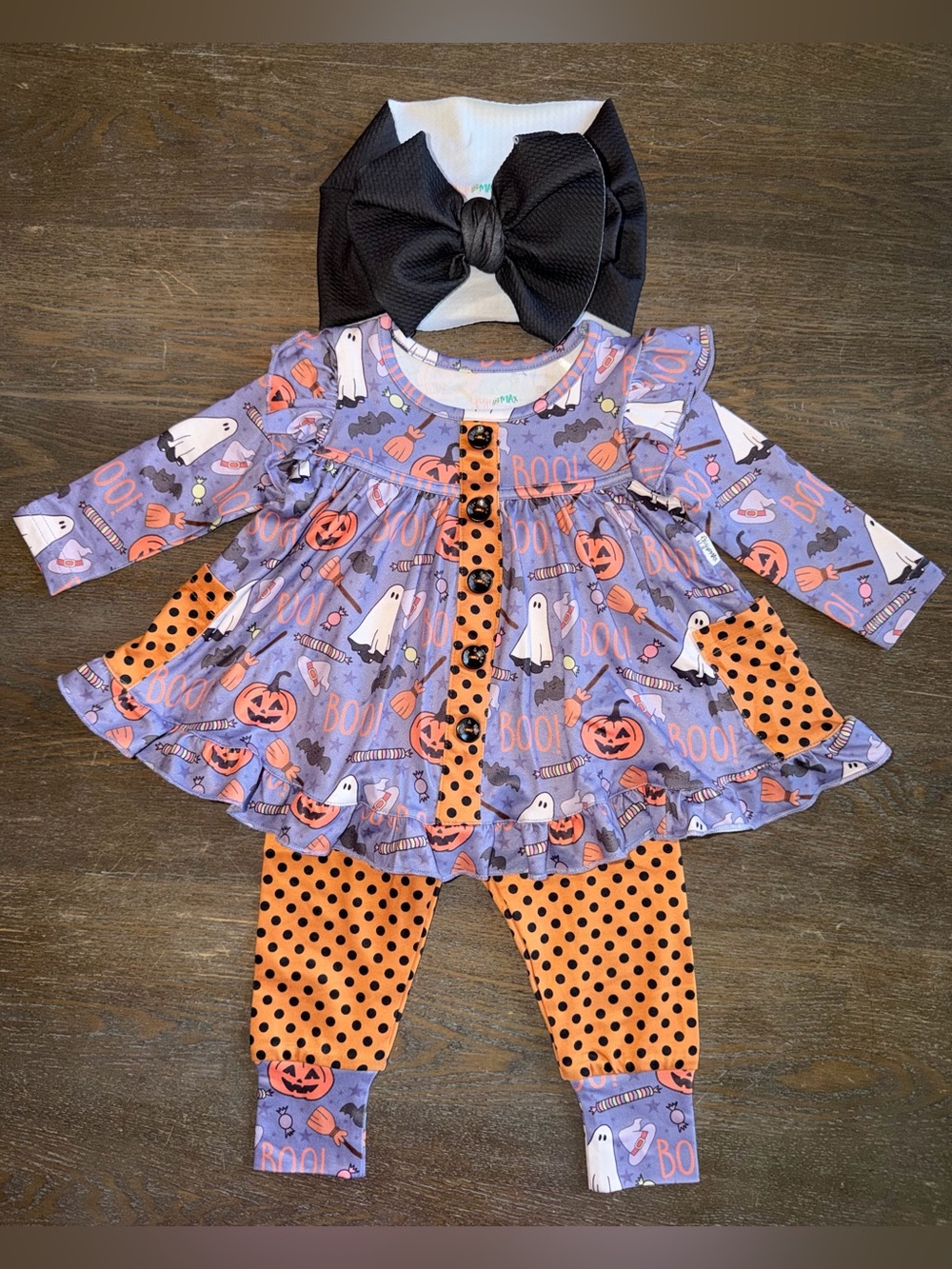 Gigi and Max Halloween Raven Peplum Set and Gigi and Max Black Headwrap Bow